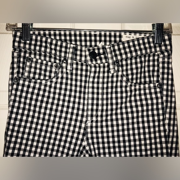 rag & bone NY Ashling 10 Inch Capri Jeans in Black/White Gingham Print size 24 - Picture 10 of 16